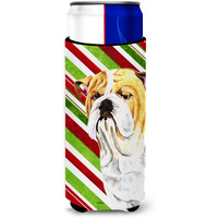 Bulldog English Candy Cane Holiday Christmas Ultra Beverage Insulators for slim cans SC9334MUK