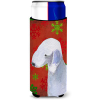 Bedlington Terrier Red and Green Snowflakes Holiday Christmas Ultra Beverage Insulators for slim cans SS4690MUK