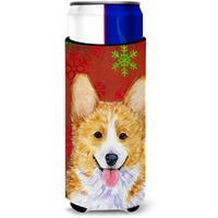 Corgi Red and Green Snowflakes Holiday Christmas Ultra Beverage Insulators for slim cans SS4693MUK