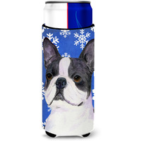 Boston Terrier Winter Snowflakes Holiday Ultra Beverage Insulators for slim cans SS4654MUK