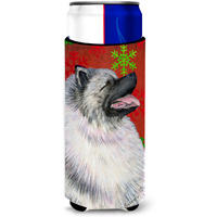 Keeshond Red and Green Snowflakes Holiday Christmas Ultra Beverage Insulators for slim cans SS4695MUK