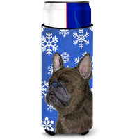 French Bulldog Winter Snowflakes Holiday Ultra Beverage Insulators for slim cans SS4657MUK