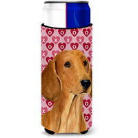 Dachshund Hearts Love and Valentine's Day Portrait Ultra Beverage Insulators for slim cans SS4487MUK