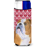 Bulldog English Hearts Love Valentine's Day Ultra Beverage Insulators for slim cans SS4491MUK