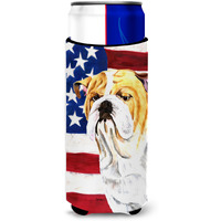 USA American Flag with Bulldog English Ultra Beverage Insulators for slim cans SC9002MUK
