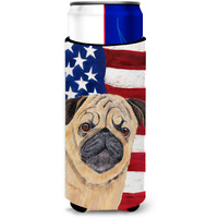 USA American Flag with Pug Ultra Beverage Insulators for slim cans SC9006MUK