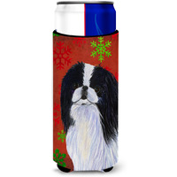Japanese Chin Red and Green Snowflakes Holiday Christmas Ultra Beverage Insulators for slim cans SS4674MUK