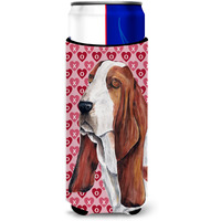 Basset Hound Hearts Love and Valentine's Day Portrait Ultra Beverage Insulators for slim cans SC9267MUK