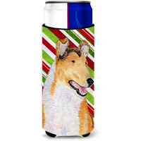 Collie Smooth Candy Cane Holiday Christmas Ultra Beverage Insulators for slim cans SS4539MUK