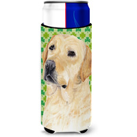 Labrador Yellow St. Patrick's Day Shamrock Portrait Ultra Beverage Insulators for slim cans SC9296MUK