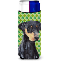 Doberman St. Patrick's Day Shamrock Portrait Ultra Beverage Insulators for slim cans SC9297MUK