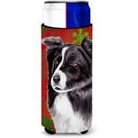Border Collie Red and Green Snowflakes Holiday Christmas Ultra Beverage Insulators for slim cans SC9407MUK