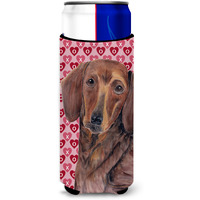 Dachshund Hearts Love and Valentine's Day Portrait Ultra Beverage Insulators for slim cans SC9271MUK