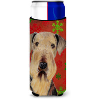 Airedale Red and Green Snowflakes Holiday Christmas Ultra Beverage Insulators for slim cans SC9413MUK