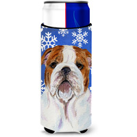 Bulldog English Winter Snowflakes Holiday Ultra Beverage Insulators for slim cans SS4622MUK
