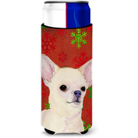 Chihuahua Red and Green Snowflakes Holiday Christmas Ultra Beverage Insulators for slim cans SS4679MUK