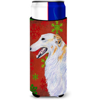 Borzoi Red and Green Snowflakes Holiday Christmas Ultra Beverage Insulators for slim cans SS4682MUK