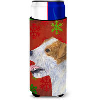 Jack Russell Terrier Red Green Snowflakes Holiday Christmas Ultra Beverage Insulators for slim cans SS4711MUK