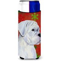 Boxer Red and Green Snowflakes Holiday Christmas Ultra Beverage Insulators for slim cans SS4716MUK
