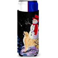 Golden Retriever with Snowman in red Hat Ultra Beverage Insulators for slim cans SS8579MUK