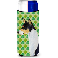 Basenji St. Patrick's Day Shamrock Portrait Ultra Beverage Insulators for slim cans SS4445MUK