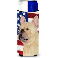 USA American Flag with French Bulldog Ultra Beverage Insulators for slim cans SS4047MUK