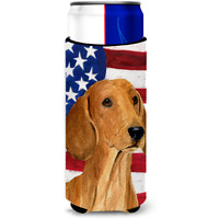 USA American Flag with Dachshund Ultra Beverage Insulators for slim cans SS4049MUK