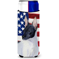 USA American Flag with Rat Terrier Ultra Beverage Insulators for slim cans SS4054MUK