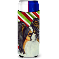 Papillon Candy Cane Holiday Christmas Ultra Beverage Insulators for slim cans LH9255MUK