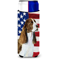 USA American Flag with Springer Spaniel Ultra Beverage Insulators for slim cans SS4040MUK