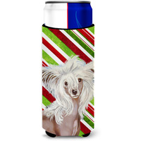 Chinese Crested Candy Cane Holiday Christmas Ultra Beverage Insulators for slim cans LH9257MUK
