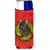 Brindle French Bulldog Cristmas Wreath Ultra Beverage Insulators for slim cans SS4206MUK