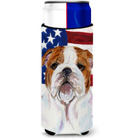 USA American Flag with Bulldog English Ultra Beverage Insulators for slim cans SS4046MUK