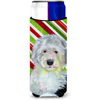 Old English Sheepdog Candy Cane Holiday Christmas Ultra Beverage Insulators for slim cans LH9261MUK