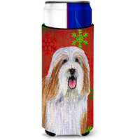 Bearded Collie Red and Green Snowflakes Holiday Christmas Ultra Beverage Insulators for slim cans LH9330MUK