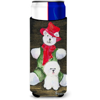 Bichon Frise with Teddy Bear Ultra Beverage Insulators for slim cans SS8948MUK