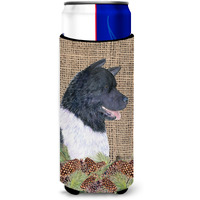 Akita on Faux Burlap with Pine Cones Ultra Beverage Insulators for slim cans SS4061MUK