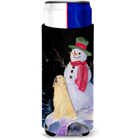 Snowman with Golden Retriever Ultra Beverage Insulators for slim cans SS8951MUK