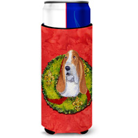 Basset Hound Cristmas Wreath Ultra Beverage Insulators for slim cans SS4215MUK
