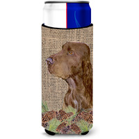 Field Spaniel on Faux Burlap with Pine Cones Ultra Beverage Insulators for slim cans SS4066MUK