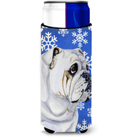 Bulldog English Winter Snowflakes Holiday Ultra Beverage Insulators for slim cans LH9274MUK