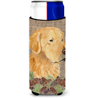 Golden Retriever on Faux Burlap with Pine Cones Ultra Beverage Insulators for slim cans SS4067MUK
