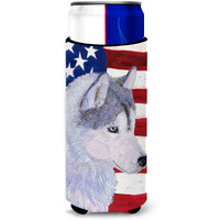 USA American Flag with Siberian Husky Ultra Beverage Insulators for slim cans SS4220MUK