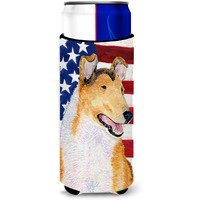 USA American Flag with Collie Smooth Ultra Beverage Insulators for slim cans SS4226MUK