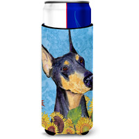 Doberman in Summer Flowers Ultra Beverage Insulators for slim cans SS4128MUK