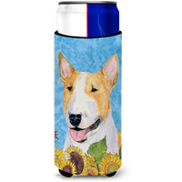 Bull Terrier in Summer Flowers Ultra Beverage Insulators for slim cans SS4129MUK