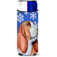 Basset Hound Winter Snowflakes Holiday Ultra Beverage Insulators for slim cans LH9287MUK