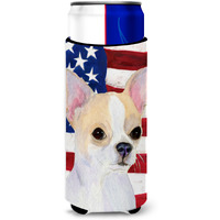 USA American Flag with Chihuahua Ultra Beverage Insulators for slim cans SS4230MUK