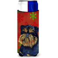 Brussels Griffon Red and Green Snowflakes Holiday Christmas Ultra Beverage Insulators for slim cans LH9343MUK