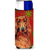 Irish Setter Red and Green Snowflakes Holiday Christmas Ultra Beverage Insulators for slim cans LH9344MUK